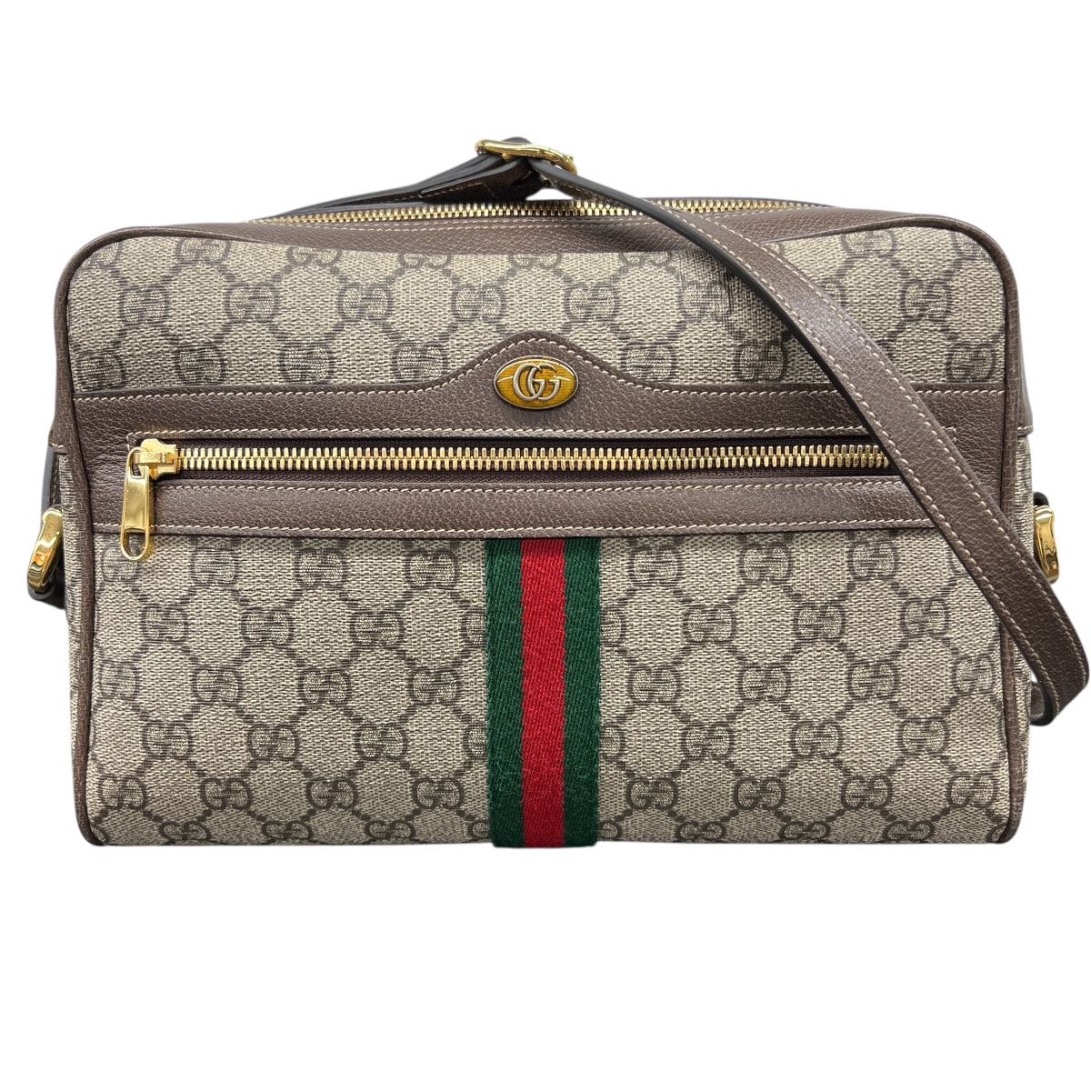 GUCCI 極美品 グッチ オフィディア スモール GGスプリーム ショルダーバッグ 517080 PVC レザー ベージュ ブラウン クロスボディ ポシェット GGプラス シェリー Aランク 中古 鑑定済 グッチバッグ
