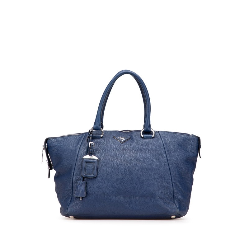 プラダ 三角ロゴプレート ハンドバッグ トートバッグ ブルー レザー レディース PRADA 【中古】