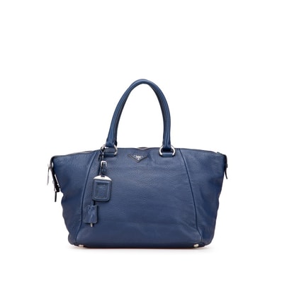プラダ 三角ロゴプレート ハンドバッグ トートバッグ ブルー レザー レディース PRADA 【中古】