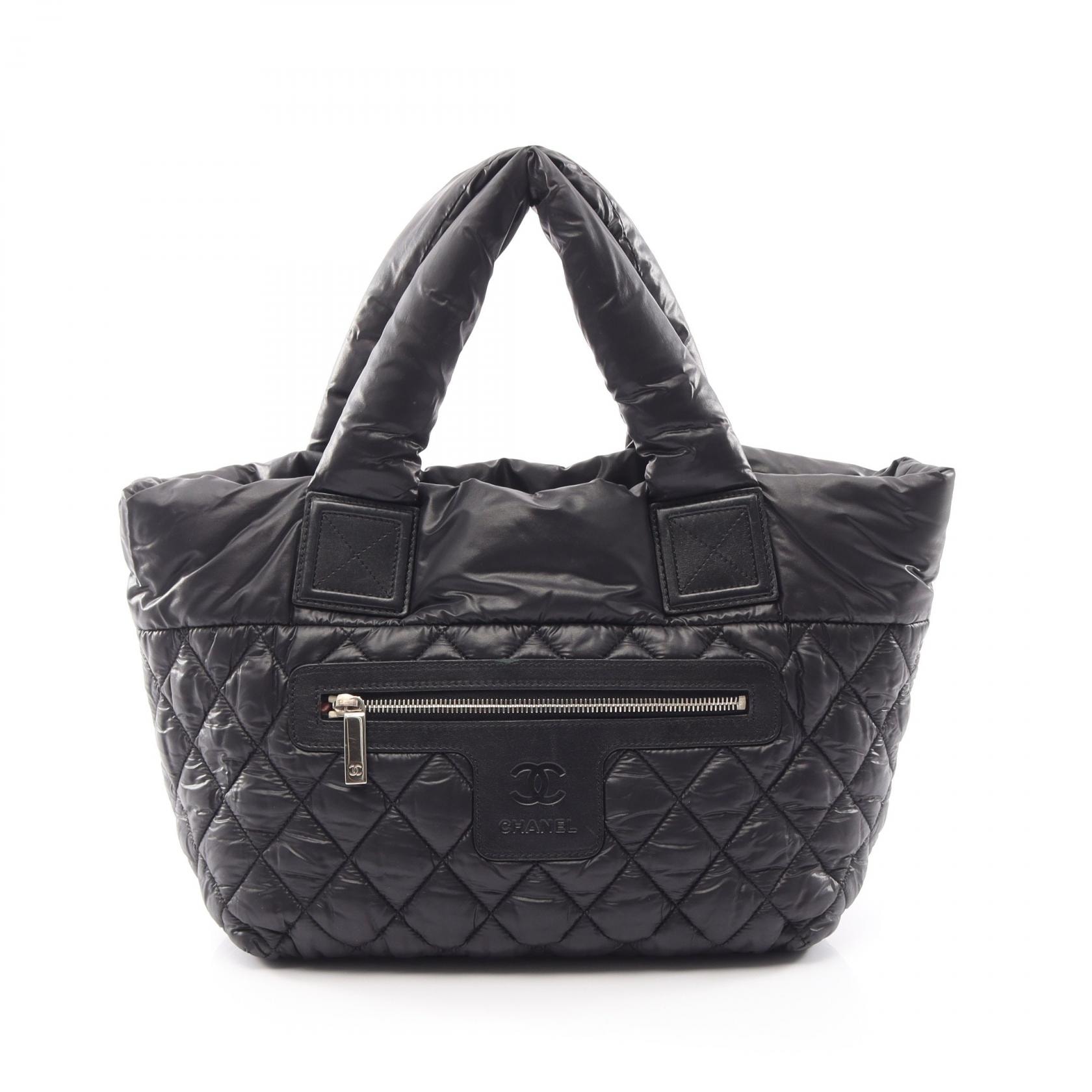 シャネル CHANEL コココクーン スモール リバーシブル トートバッグ バッグ ナイロン レザー レディース ブラック系 【中古】