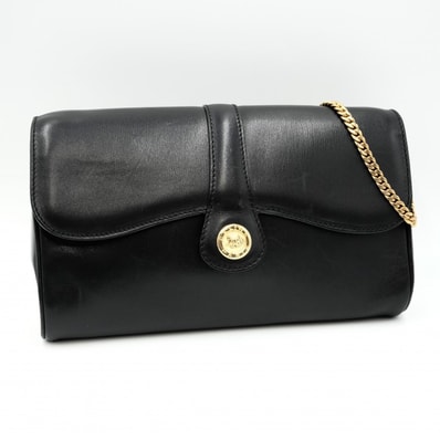 CELINE(セリーヌ)ヴィンテージ 馬車金具 チェーンショルダーバッグ ブラック レザー ゴールド金具 レディース【中古】