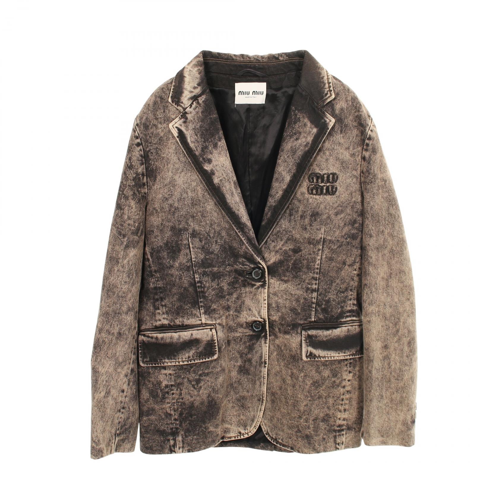 ミュウ ミュウ Miu Miu デニム テーラードジャケット 衣料品 アウター コットン レディース ブラウン系 【中古】