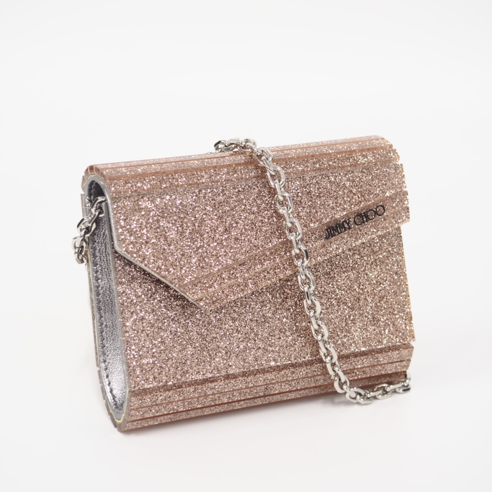 極美品 JIMMY CHOO ジミーチュウ キャンディー マイクロ チェーンバッグ - ショルダーバッグ ピンク シルバー アクリル レディース