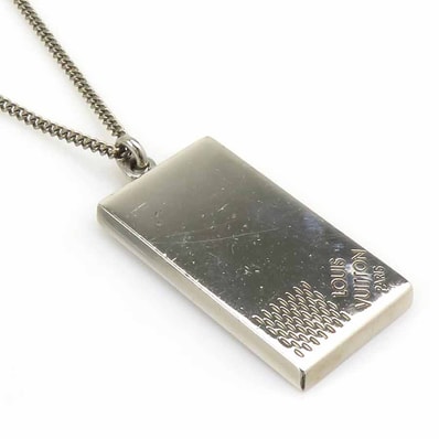 ルイ ヴィトン LOUIS VUITTON ネックレス コリエ プラーク ダミエ メタル シルバー メンズ M61972【中古】 h32199a