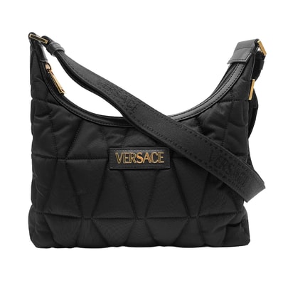 VERSACE ヴェルサーチ タグ ホーボー 2way ショルダーバッグ
ロゴ キルティング ナイロン ブラック レディース
【中古】