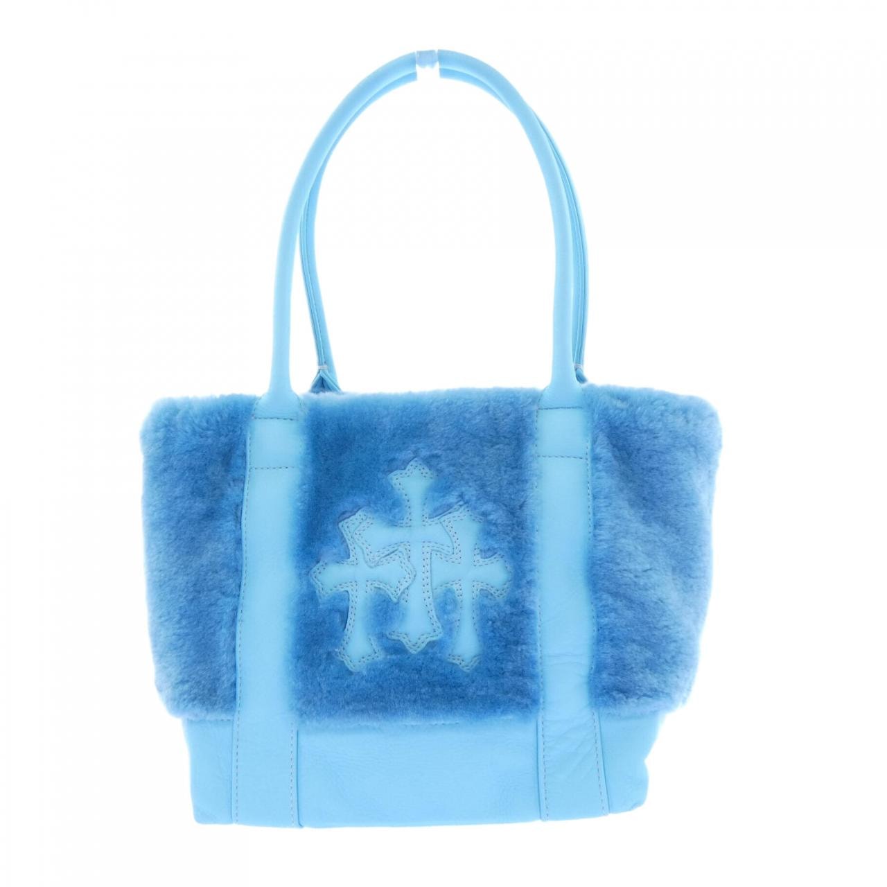 Chrome Hearts Cemetery Cross Patch Fur Tote Bag "Blue"