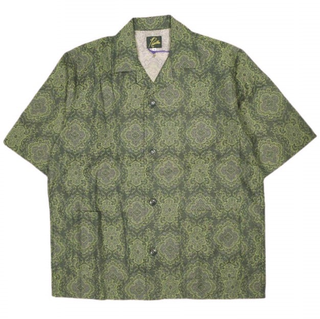 新品 Needles ニードルス 23SS 日本製 Cabana Shirt - C/PE Arabesque Jq. アラベスクジャガード カバナシャツ MR096 M Brown/Lavender 半袖 オープンカラー 開襟 トップス g22870