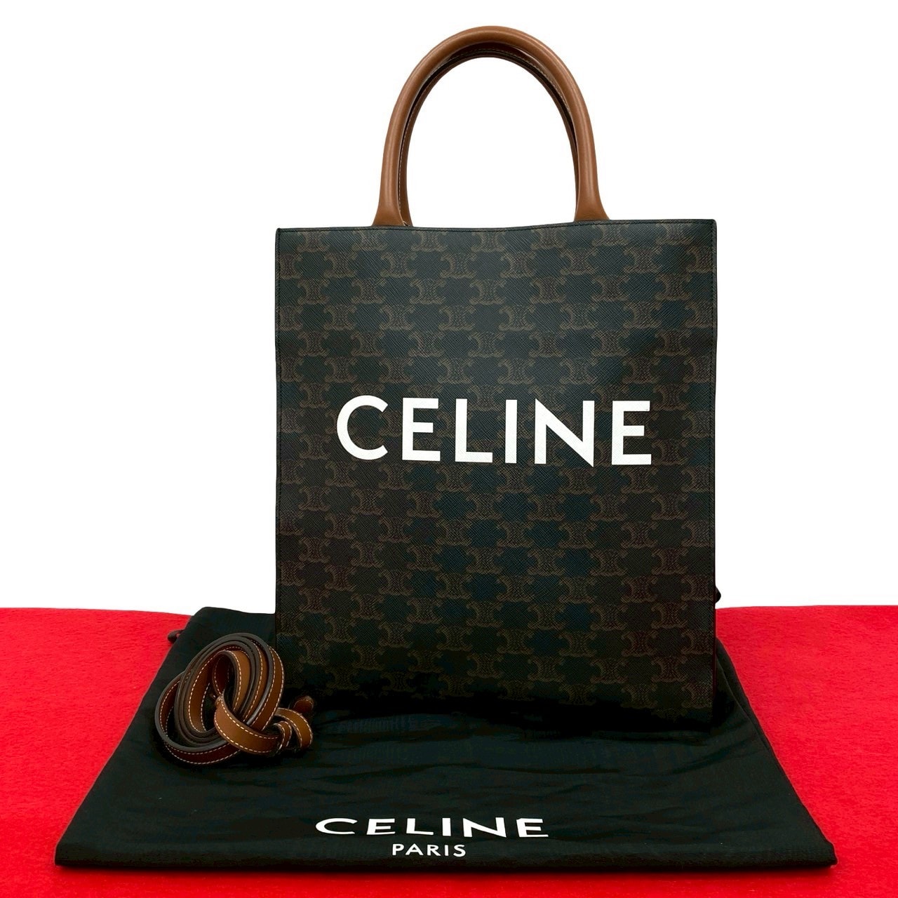 CELINE セリーヌ トリオンフ バーティカル カバ スモール レザー PVC ショルダーバッグ ブラック
 b14-7