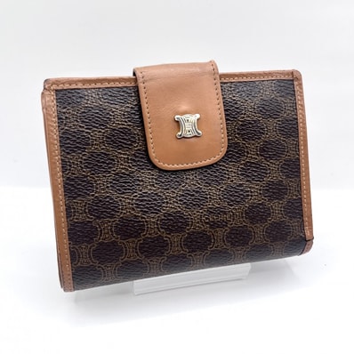 CELINE(セリーヌ) マカダム柄 トリオンフ ヴィンテージ 二つ折り財布 がま口財布 PVC レザー ブラウン レディース【中古】