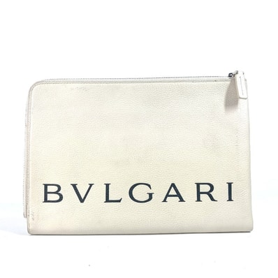 ブルガリ BVLGARI ロゴ Wファスナー フラグメント fragment ポーチ カバン セカンドバッグ クラッチバッグ レザー ホワイト