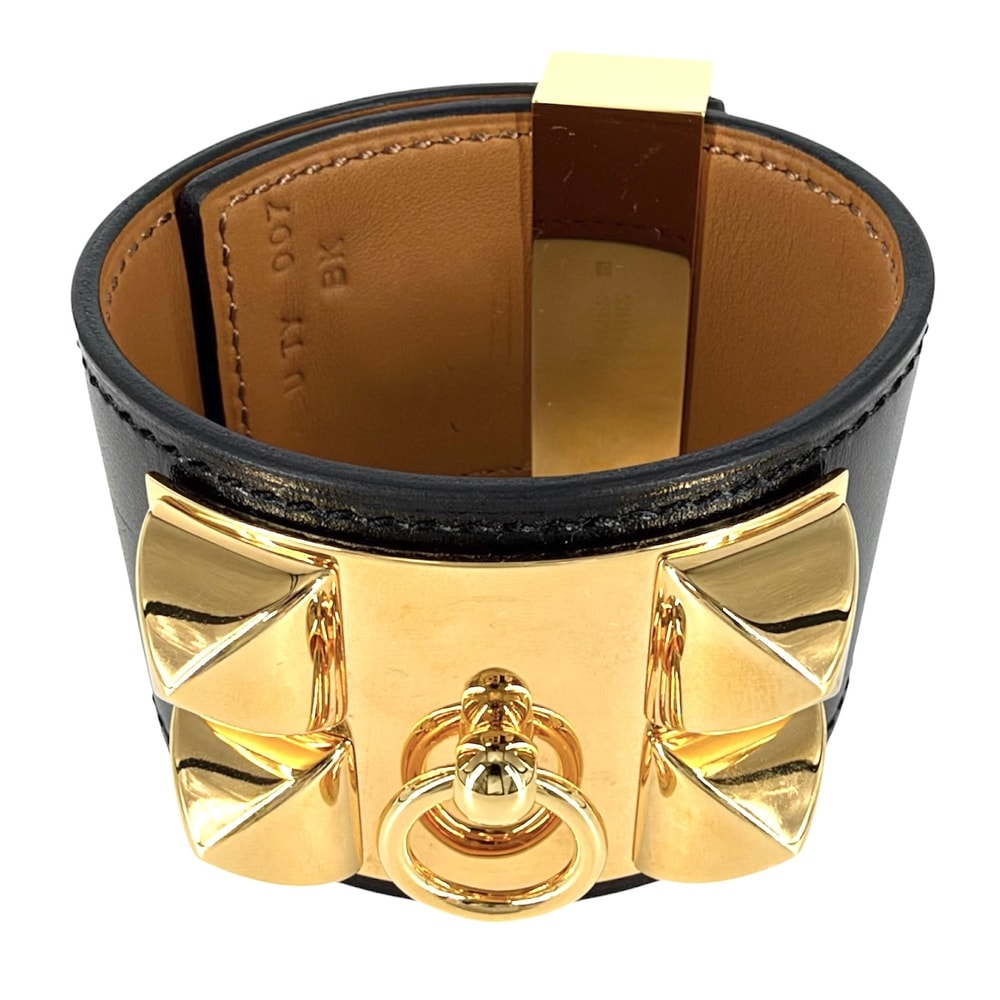 HERMES エルメス バングル コリエドシアン ブレスレット アクセサリー ボックスカーフ H068440CC89T3 U刻印 ブラック 黒 ゴールド金具 レディース 約120.4g 美品 2022年【中古品】