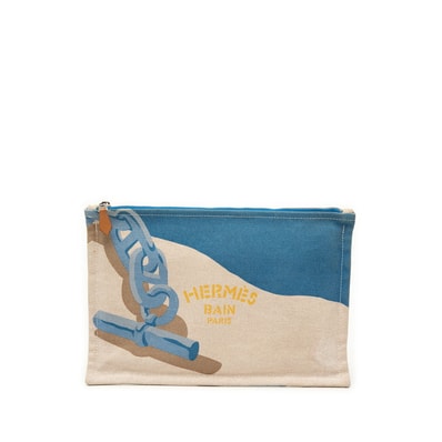 エルメス エスカル ア ラ プラージュGM クラッチバッグ セカンドバッグ ベージュ ブルー キャンバス レディース HERMES 【中古】