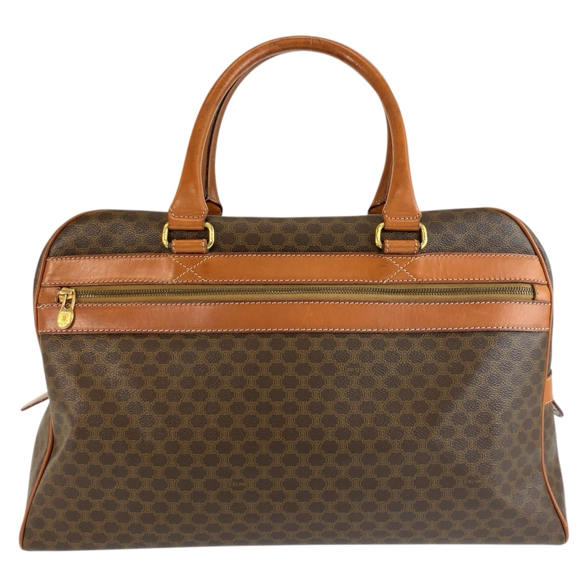 CELINE セリーヌ ヴィンテージ マカダム ブラウン ゴールド金具 PVC レザー/ ボストンバッグ ハンドバッグ 1-0293403 【中古】