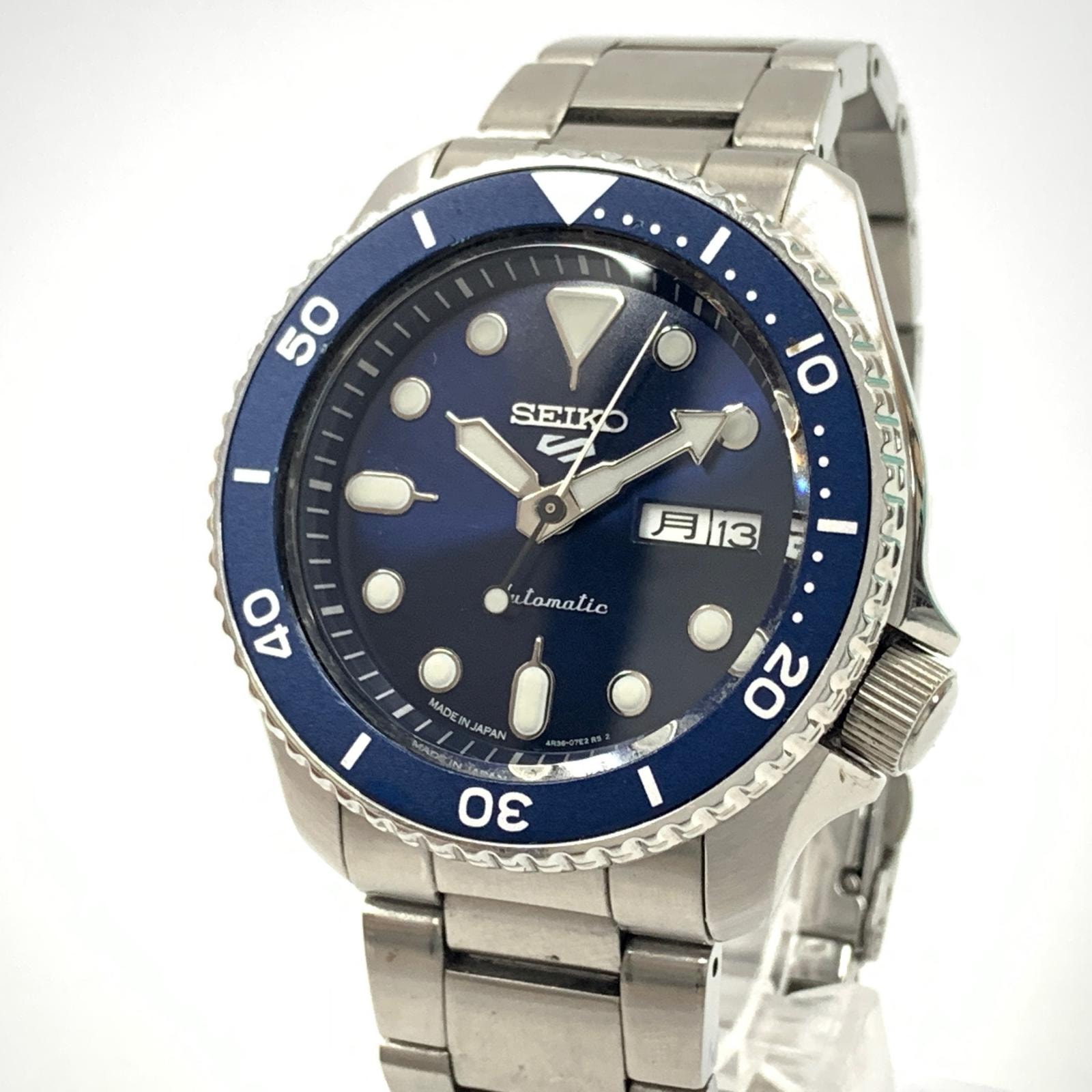 SEIKO セイコー 5スポーツ 裏スケルトン 自動巻き 腕時計 4R36-07GD シルバー x ブルー