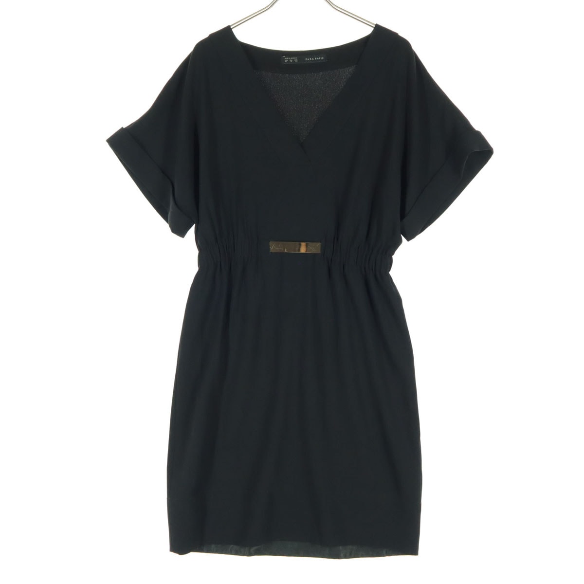 ZARA BASIC ザラベーシック 半袖 膝丈ワンピース XS ブラック