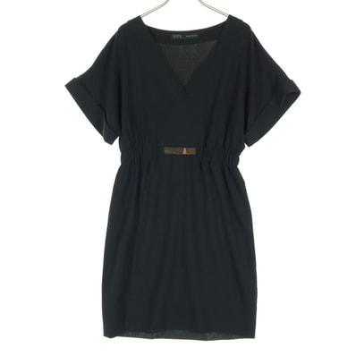 ZARA BASIC ザラベーシック 半袖 膝丈ワンピース XS ブラック