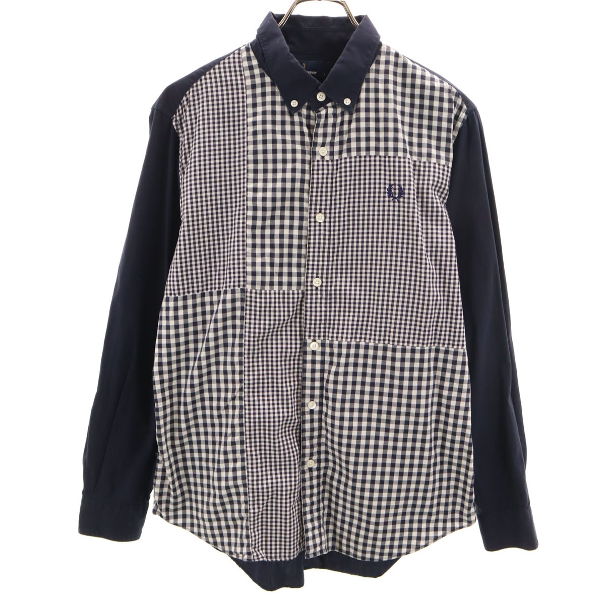 FRED PERRY フレッドペリー ギンガムチェック 長袖 ボタンダウンシャツ L ネイビー
