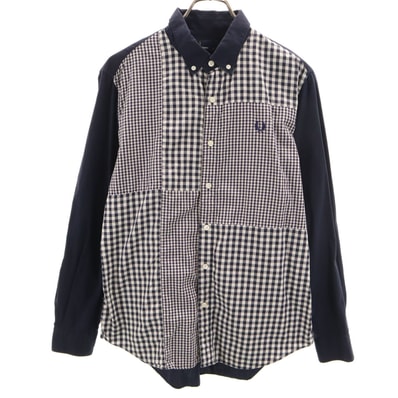 FRED PERRY フレッドペリー ギンガムチェック 長袖 ボタンダウンシャツ L ネイビー