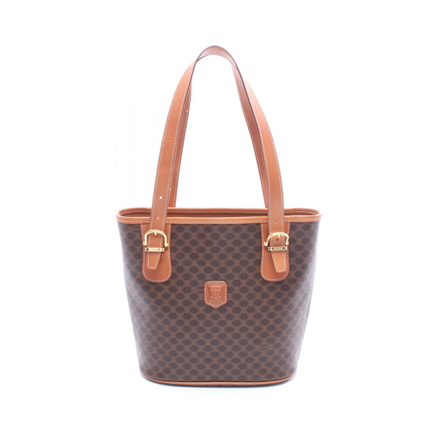 セリーヌ CELINE マカダム トートバッグ バッグ PVCコーティングキャンバス レザー レディース ブラウン系 【中古】