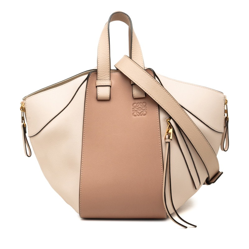 ロエベ アナグラム ハンモック ハンドバッグ 2WAY ショルダーバッグ ピンクベージュ レザー レディース LOEWE 中古