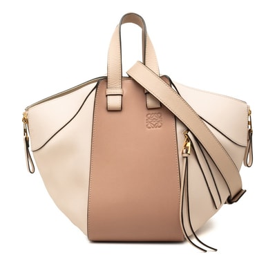 ロエベ アナグラム ハンモック ハンドバッグ 2WAY ショルダーバッグ ピンクベージュ レザー レディース LOEWE 中古