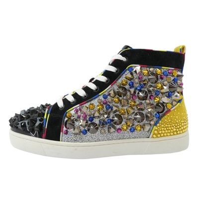 Christian Louboutin クリスチャンルブタン スニーカー REMIX FLAT PAT スパイク スタッズ ハイカットスニーカー マルチカラー系 ブラック系 40【中古】