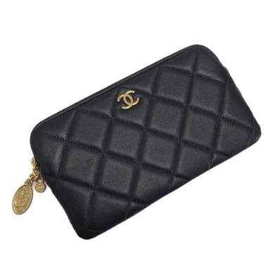 ☆☆CHANEL シャネル ココマーク マトラッセ ポーチ ブラック キャビアスキン チャーム クラッチバッグ