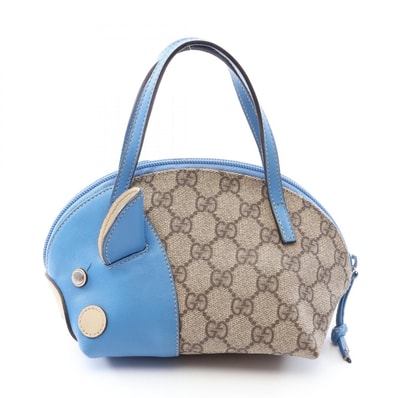 グッチ GUCCI チルドレンズ ZOO GGスプリーム ブタ ハンドバッグ バッグ PVCコーティングキャンバス レザー レディース ベージュ系 / ブルー系 271093 【中古】