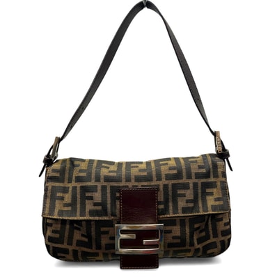 FENDI 人気 美品 フェンディ マンマバケット ZUCCA ズッカ ショルダーバッグ 26424 キャンバス レザー ブラウン ワンショルダー セミショルダー ハンドバッグ FF金具 Y2K ABランク 中古 鑑定済 フェンディバッグ