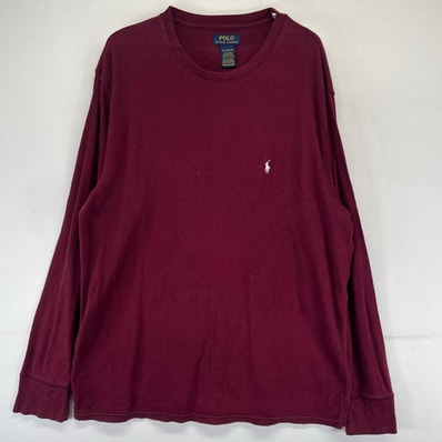 古着 ポロ・ラルフローレン POLO RALPH LAUREN 長袖Tシャツ ワンポイントロゴ クルーネック サーマル ロンT 2XL レッド系 メンズ