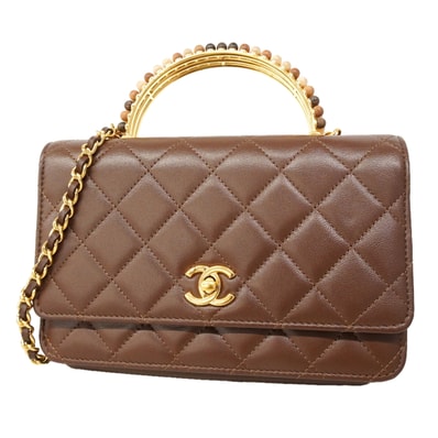 ★最終価格★SALE【6hb0556】シャネル ショルダーウォレット マトラッセ チェーンショルダー ラムスキン ブラウン ゴールド金具【中古】レディース