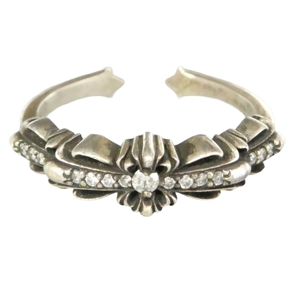 CHROME HEARTS クロムハーツ(原本無) 国内レシート原本付属 BABY CLSC DBL FLRL CRS P/D ベイビー クラシック ダブルフローラルクロス リング パヴェダイヤ シルバー系 約25号【中古】