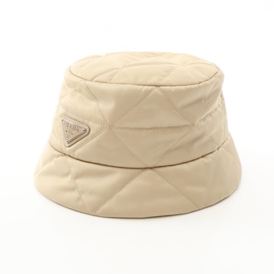 プラダ PRADA Re-Nylon キルティング バケット ハット 帽子 ナイロン レディース ベージュ系 【中古】