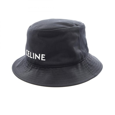 セリーヌ CELINE ロゴ エンブロイダリー バケット ハット 帽子 コットン レディース ブラック系 【中古】