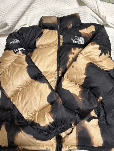 Supreme x The North Face Bleached Denim Print Nuptse Jacket "Black"