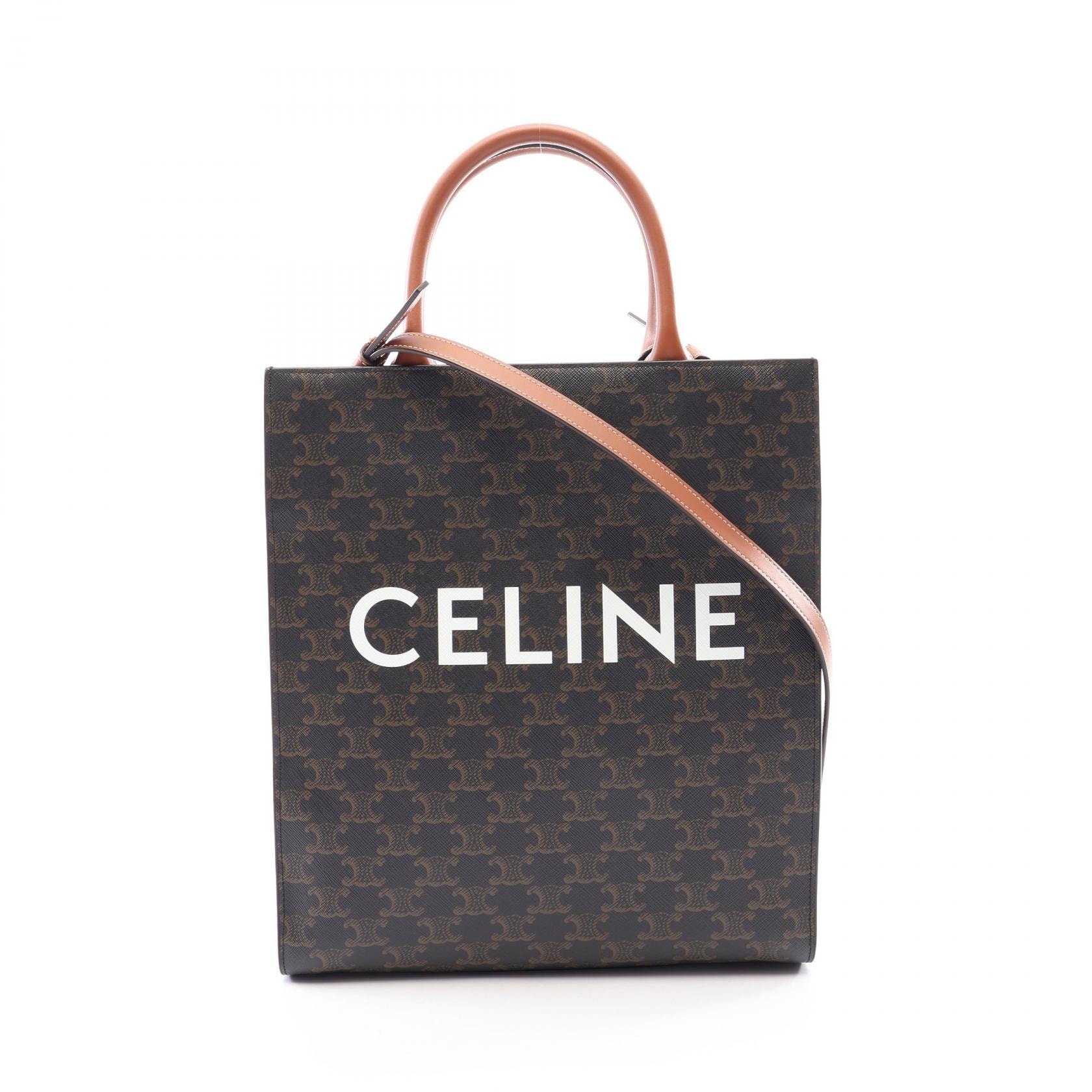 セリーヌ CELINE スモール バーティカル カバ トリオンフ 2WAY トートバッグ バッグ PVCコーティングキャンバス レザー レディース ブラック系 / ブラウン系 191542BZK.04LU 【中古】