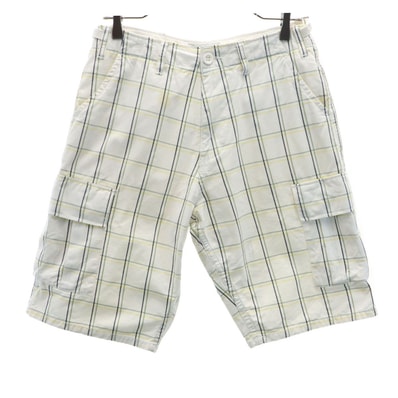 STUSSY ステューシー チェック柄 カーゴショートパンツ W30 ホワイト ハーフ