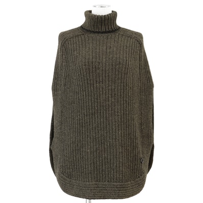【SALE】GUCCI グッチ ニットポンチョ レディース サイズ S タートルネック メランジ ローゲージ アルパカ × ウール シグネチャー ロゴ GG インターロッキング チャーム プルオーバー ケープ トップス オリーブ ブラック 緑 黒 イタリア製