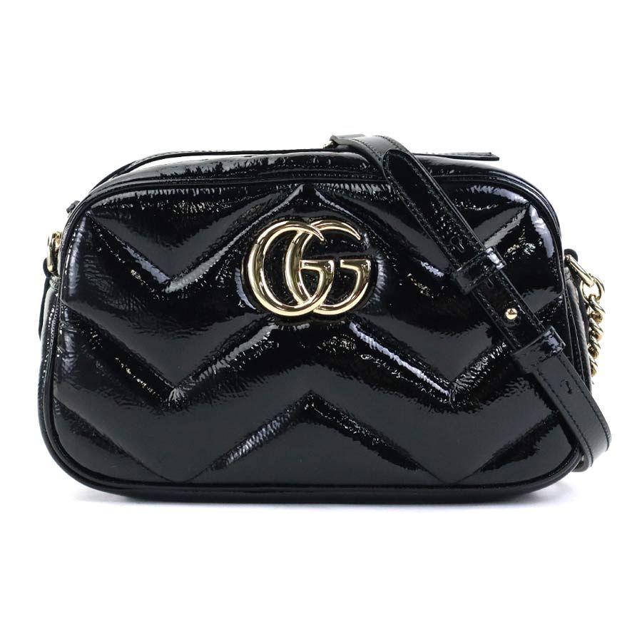 グッチ GUCCI ショルダーバッグ GGマーモント パテントレザー ブラック レディース 802448【中古】 99967i