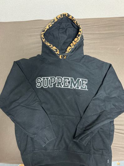 Supreme Leopard Trim Hooded Sweatshirt "Black"