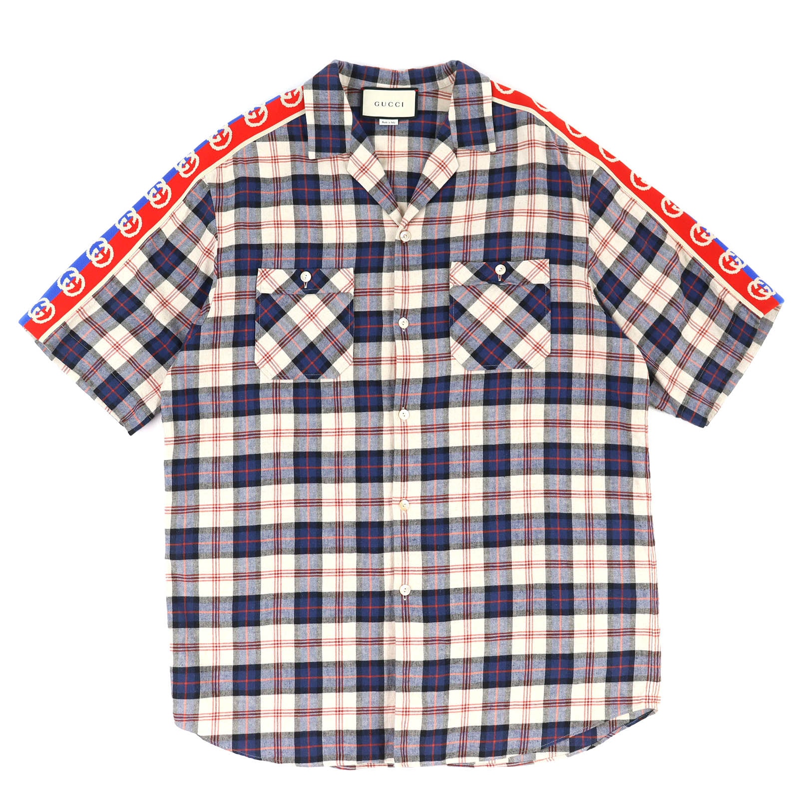 美品 グッチ GG TAPED LOGO チェック柄 シャツ 48 619025