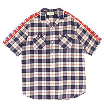美品 グッチ GG TAPED LOGO チェック柄 シャツ 48 619025