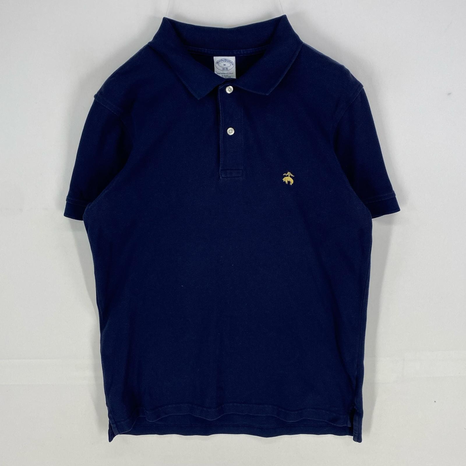 古着 ブルックスブラザーズ Brooks Brothers 鹿の子 半袖シャツ 刺繍ロゴ 1818 ポロシャツ M  ネイビー系 メンズ