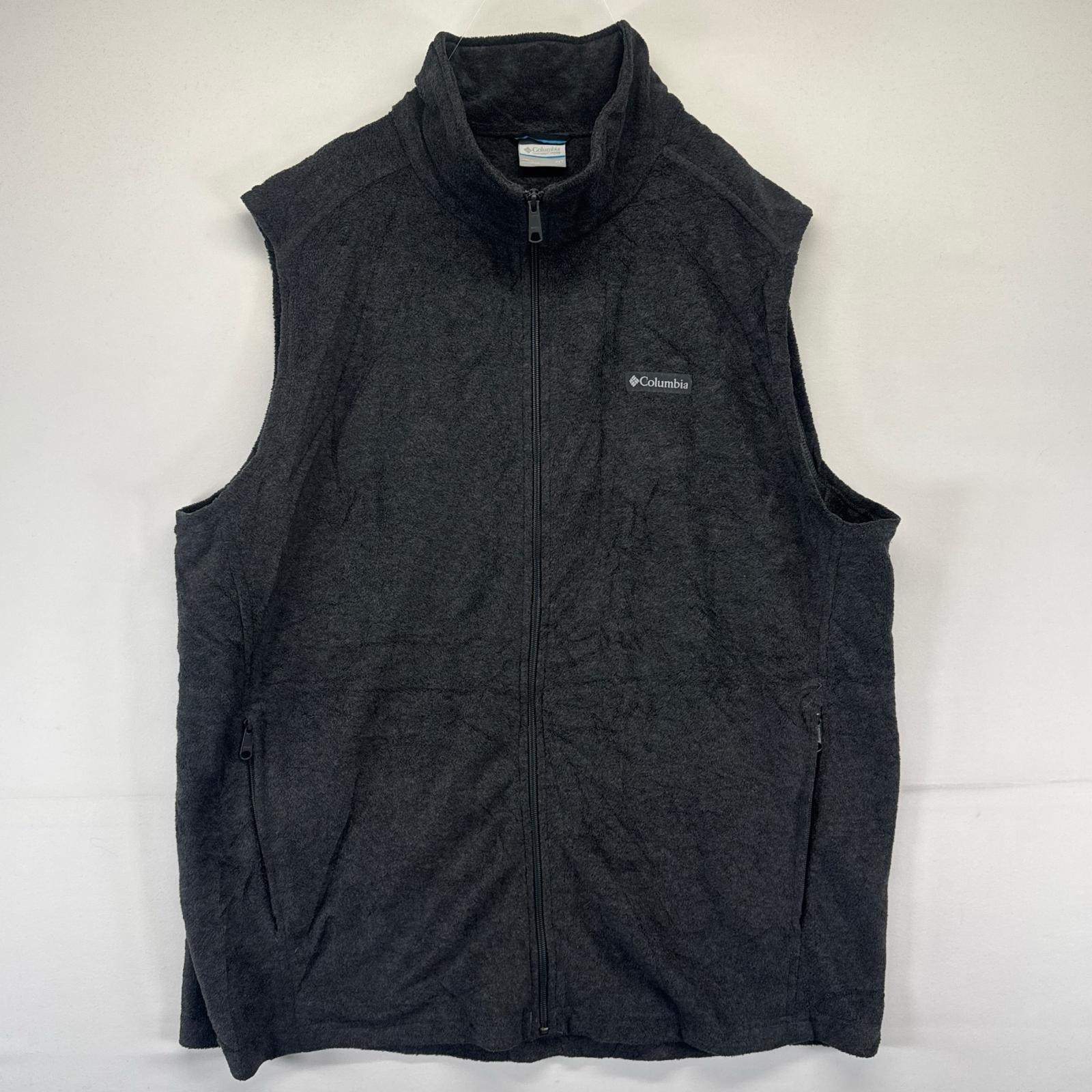 古着 コロンビア Columbia フリース ベスト フルジップ ワンポイントロゴ アウトドア T  グレー系 メンズ