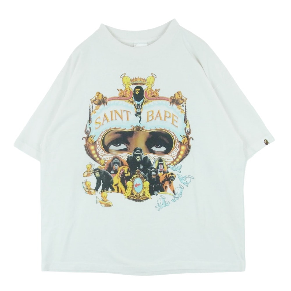 SAINT MICHAEL セントマイケル 25AW SM-HR1-0000-C36 A BATHING APE BAPE SS TEE GENERATION アベイシングエイプ プリント 半袖 Tシャツ オフホワイト系 XL【中古】