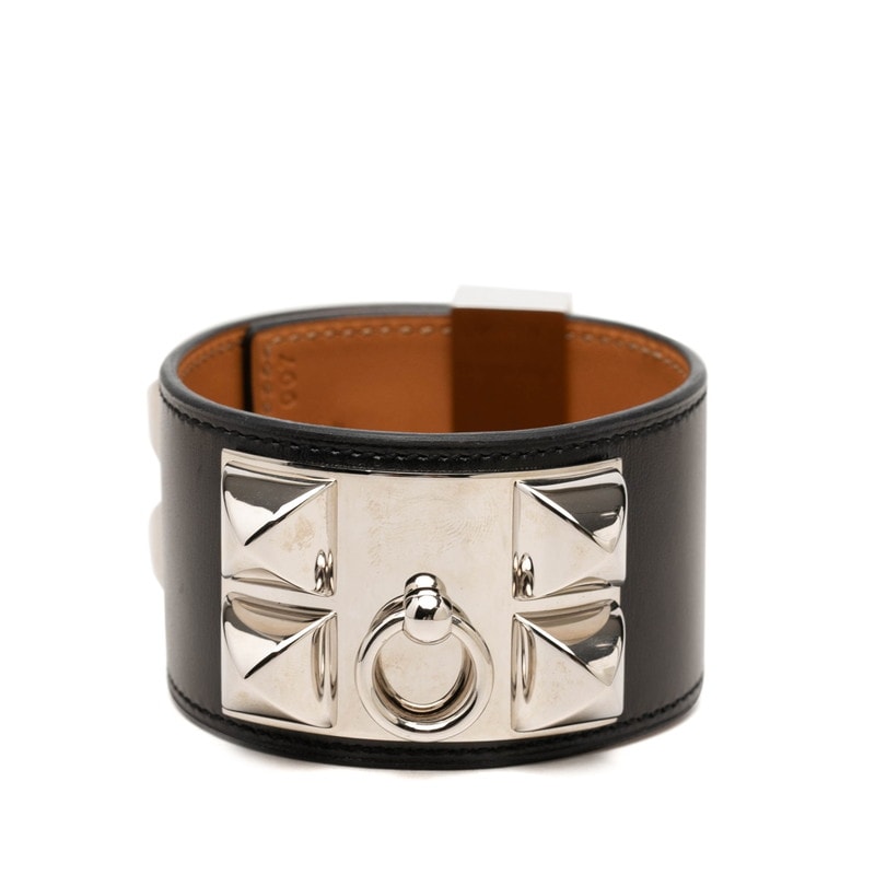 HERMES Collier De Chien Plating Leather Bracelet "Black"