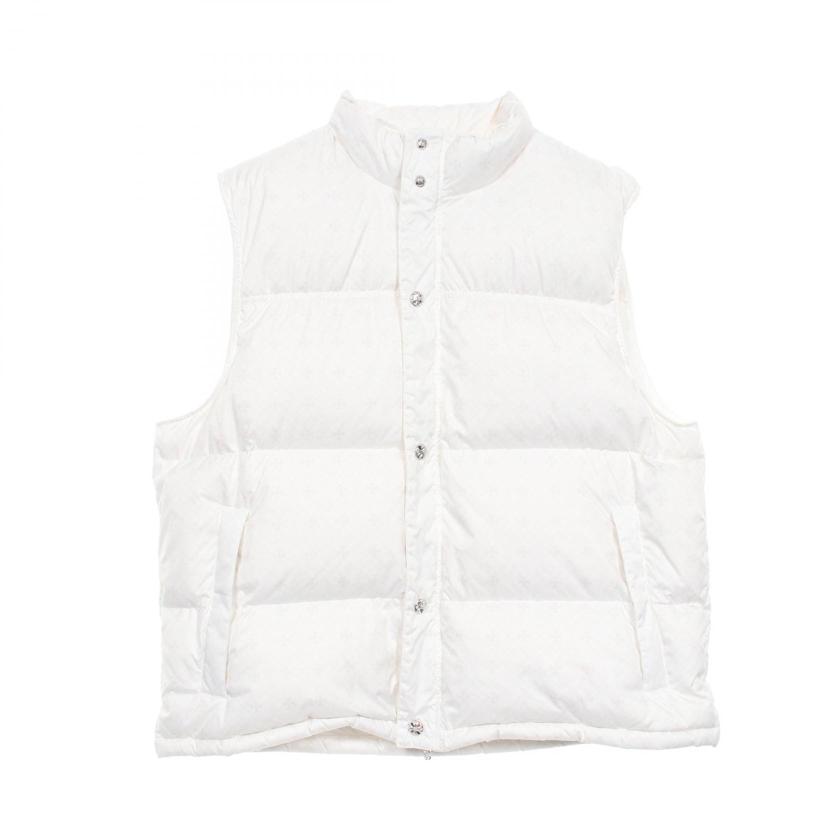 Chrome Hearts CH Plus Pattern Nylon Stiff Down Vest Dagger Zip Cross Ball Button "White"