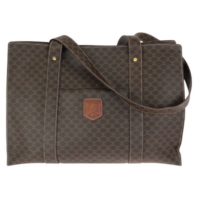 美品 CELINE セリーヌ マカダム ダークブラウン ゴールド金具 PVC トートバッグ ショルダーバッグ 601743 【中古】