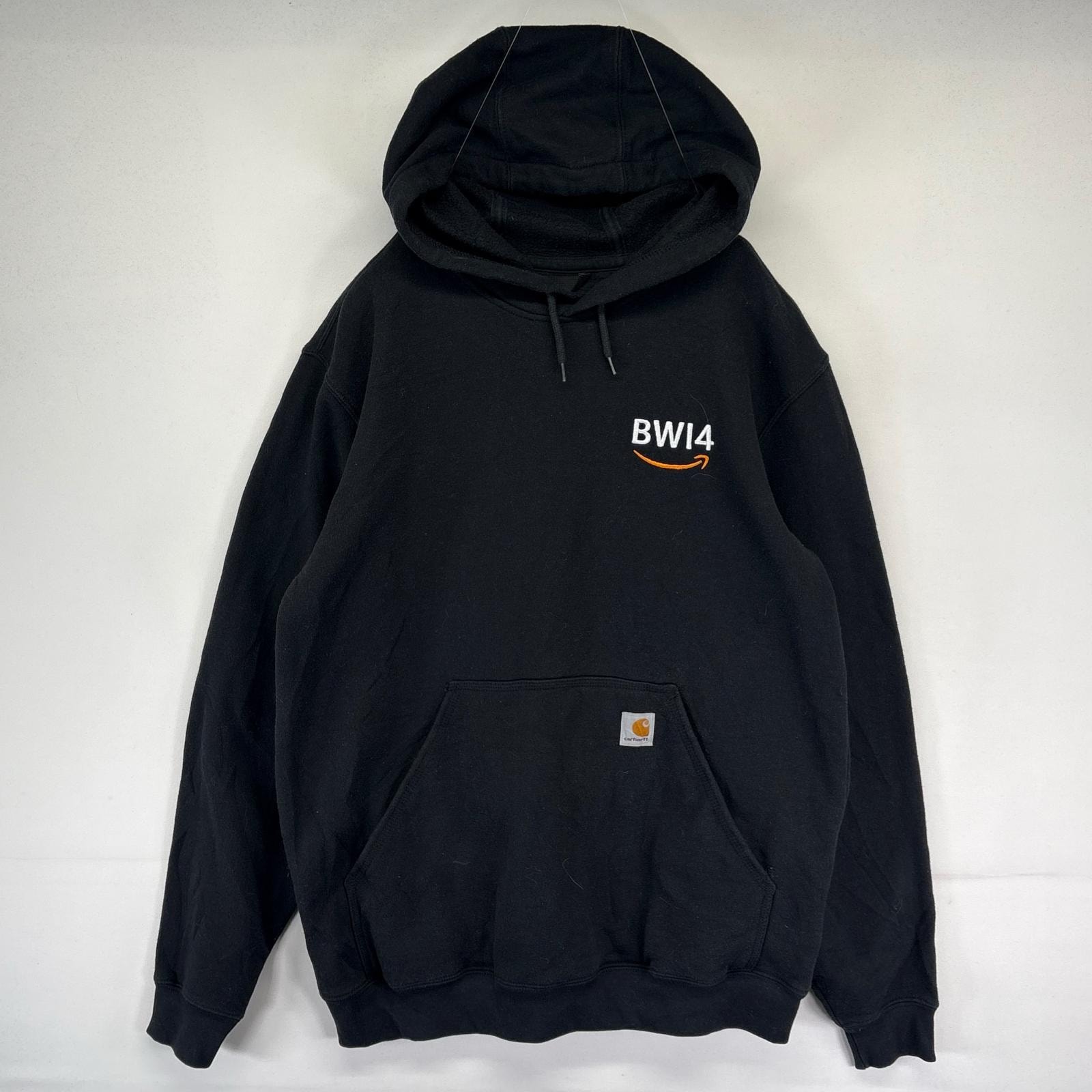 古着 カーハート Carhartt パーカー プルオーバー スウェット ワンポイント刺繍ロゴ ルーズフィット M  ブラック系 メンズ