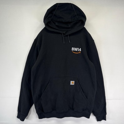 古着 カーハート Carhartt パーカー プルオーバー スウェット ワンポイント刺繍ロゴ ルーズフィット M ブラック系 メンズ